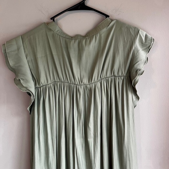 Annie Wear Olive Green Button Down Ruffle Sleeve Blouse Top - Picture 10 of 10